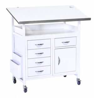 Bed-End Unit ICU with 5 Drawers and 1x Cabinet. Sloping Chart Top for Charts
