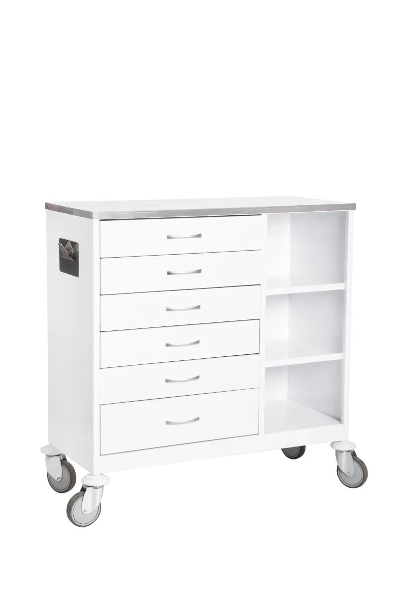 Anaesthetic Trolley – 6 Drawers With 3 Shelves) Anaesthetic Trolley – 6 Drawers With 3 Shelves